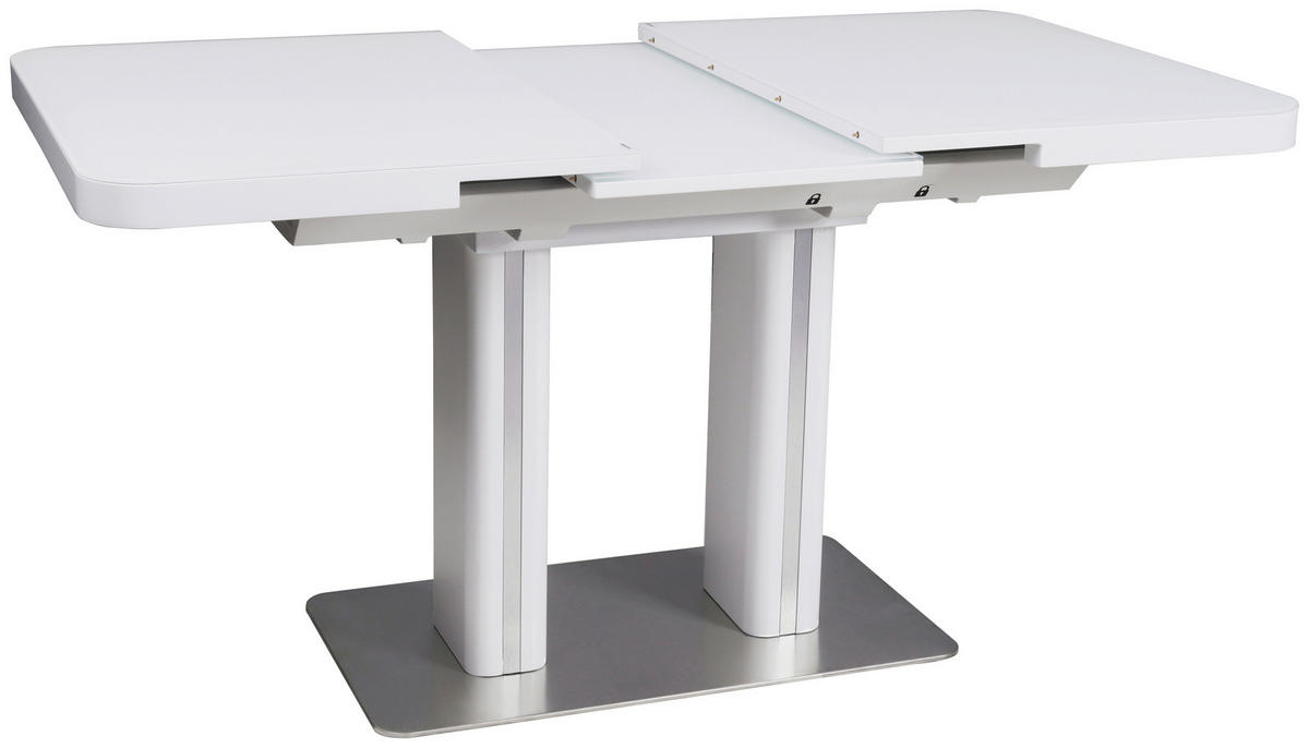 ESSTISCH in Metall, Glas, Holzwerkstoff 120-160/80/76 cm  - Weiss/Edelstahlfarben, Design, Glas/Holzwerkstoff (120-160/80/76cm) - Hom`in