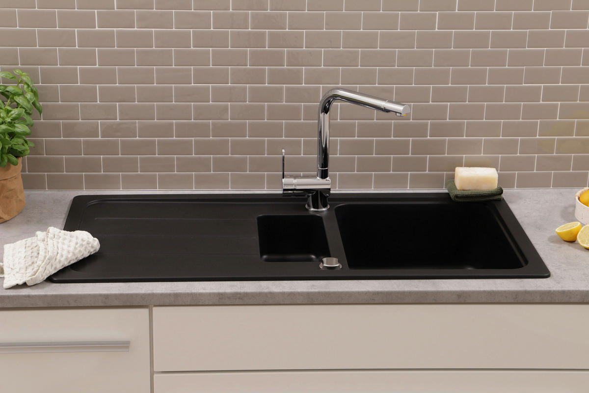 SPÜLE AUSTIN100X501,5BS  - Schwarz, Design, Stein (100/20/50cm) - Respekta