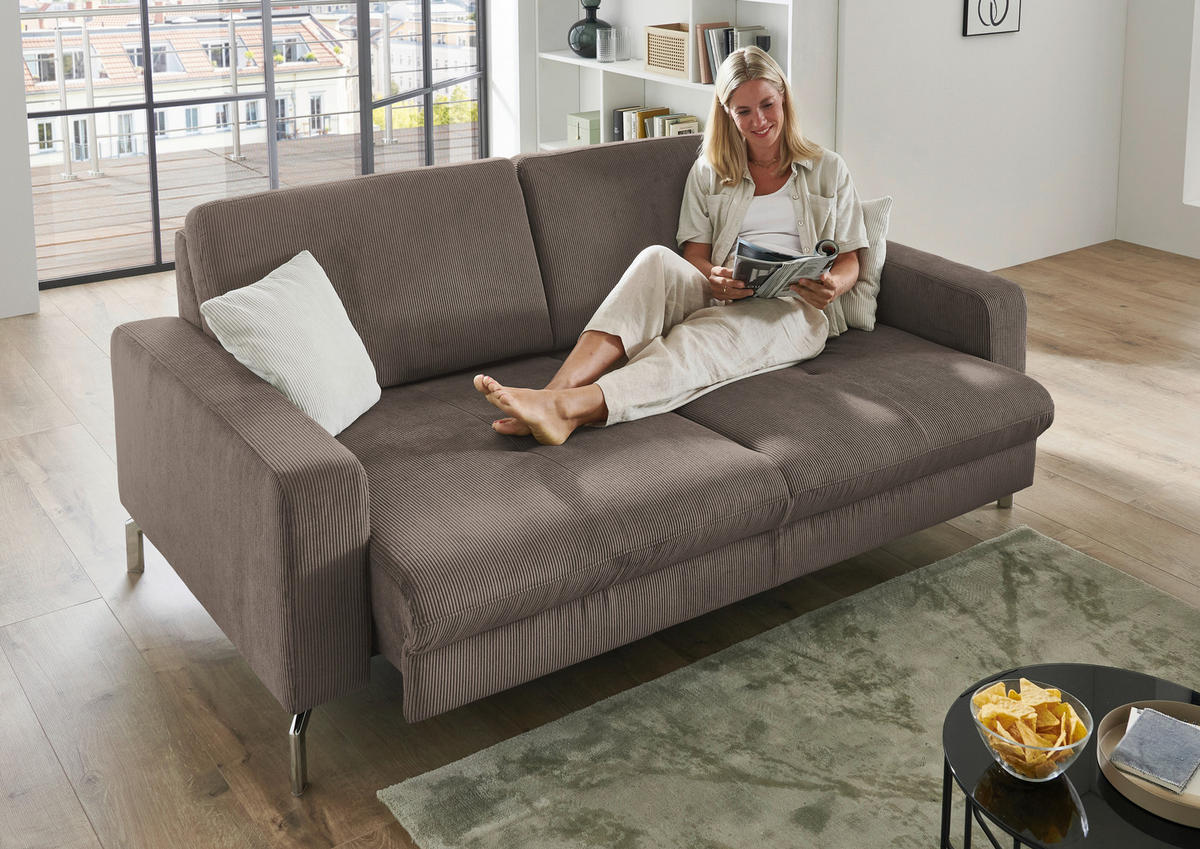 3-SITZER-SOFA Feincord Taupe  - Taupe/Chromfarben, Design, Textil/Metall (194/87/105cm) - Beldomo Style