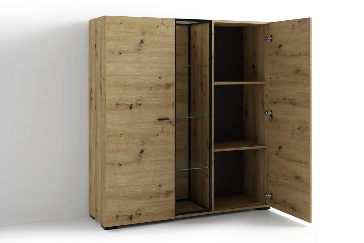 HIGHBOARD FRAME, 120/130,5/38 cm,  - Schwarz/Eiche Artisan, MODERN, Glas/Holzwerkstoff (120/130,5/38cm) - MID.YOU