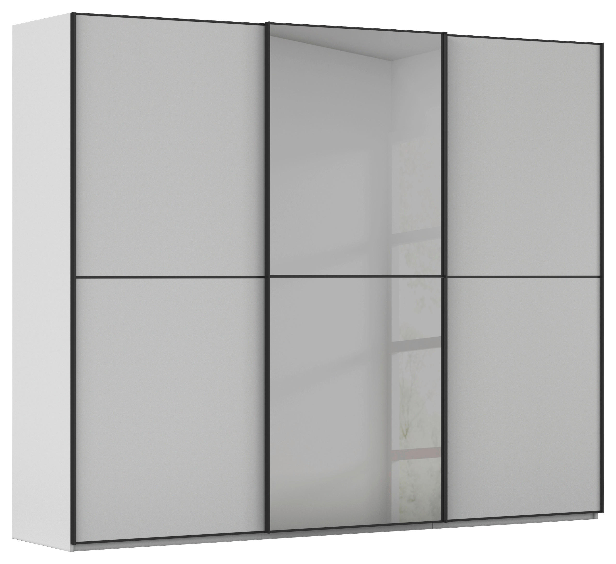 SCHWEBETÜRENSCHRANK 301/223/68 cm,  in Grau, Schwarz, 3 Tür(en)  - Schwarz/Grau, KONVENTIONELL, Glas/Holzwerkstoff (301/223/68cm) - Novel
