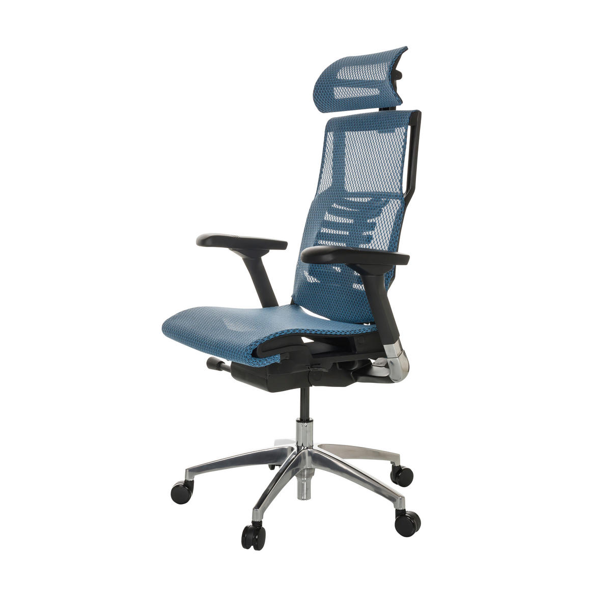 DREHSTUHL Netz Blau  - Blau/Silberfarben, Basics, Kunststoff/Textil (67/119-135/60cm) - MID.YOU