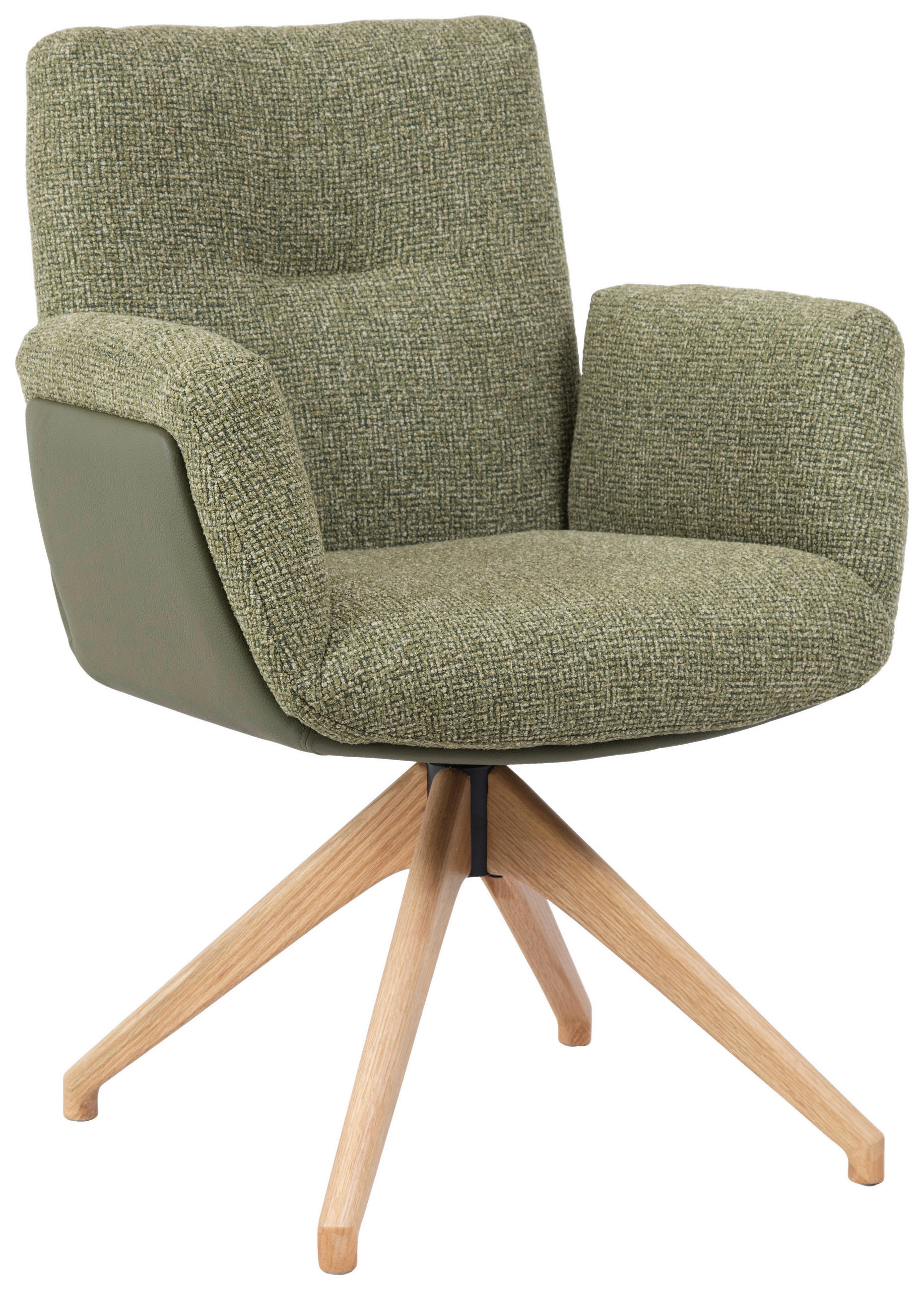 ARMLEHNSTUHL  Sitzfläche 360° drehbar, automatische Rückholfunktion Webstoff  Grün, Eichefarben  - Eichefarben/Grün, Design, Holz/Textil (62/89/66,5cm) - Johann Jakob
