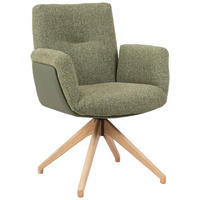 ARMLEHNSTUHL  Sitzfläche 360° drehbar, automatische Rückholfunktion Webstoff  Grün, Eichefarben  - Eichefarben/Grün, Design, Holz/Textil (62/89/66,5cm) - Johann Jakob