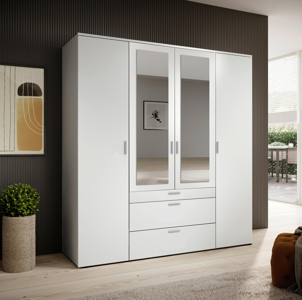 DREHTÜRENSCHRANK in Weiss  - Weiss/Alufarben, Modern, Glas/Holzwerkstoff (180/195/56cm) - Livetastic