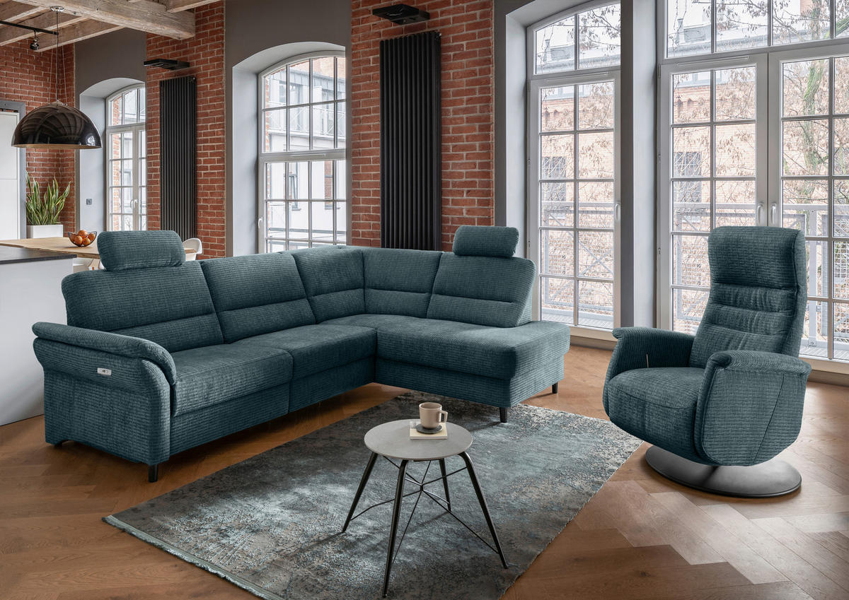 RELAXSESSEL Mikrofaser Kopfteilverstellung, Fußteilverstellung, Rücken echt    - Blau/Schwarz, MODERN, Textil/Metall (72/118/85-165cm) - Livetastic