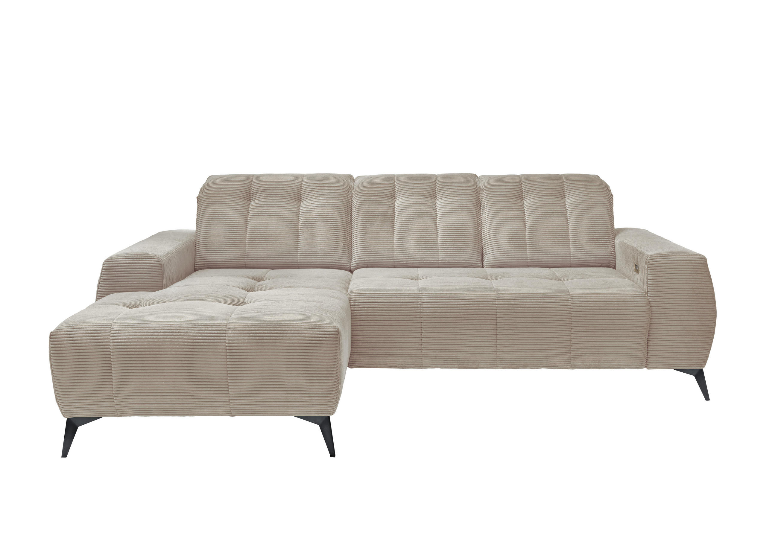 ECKSOFA Beige Cord  - Beige/Schwarz, MODERN, Textil/Metall (180/258cm) - Livetastic