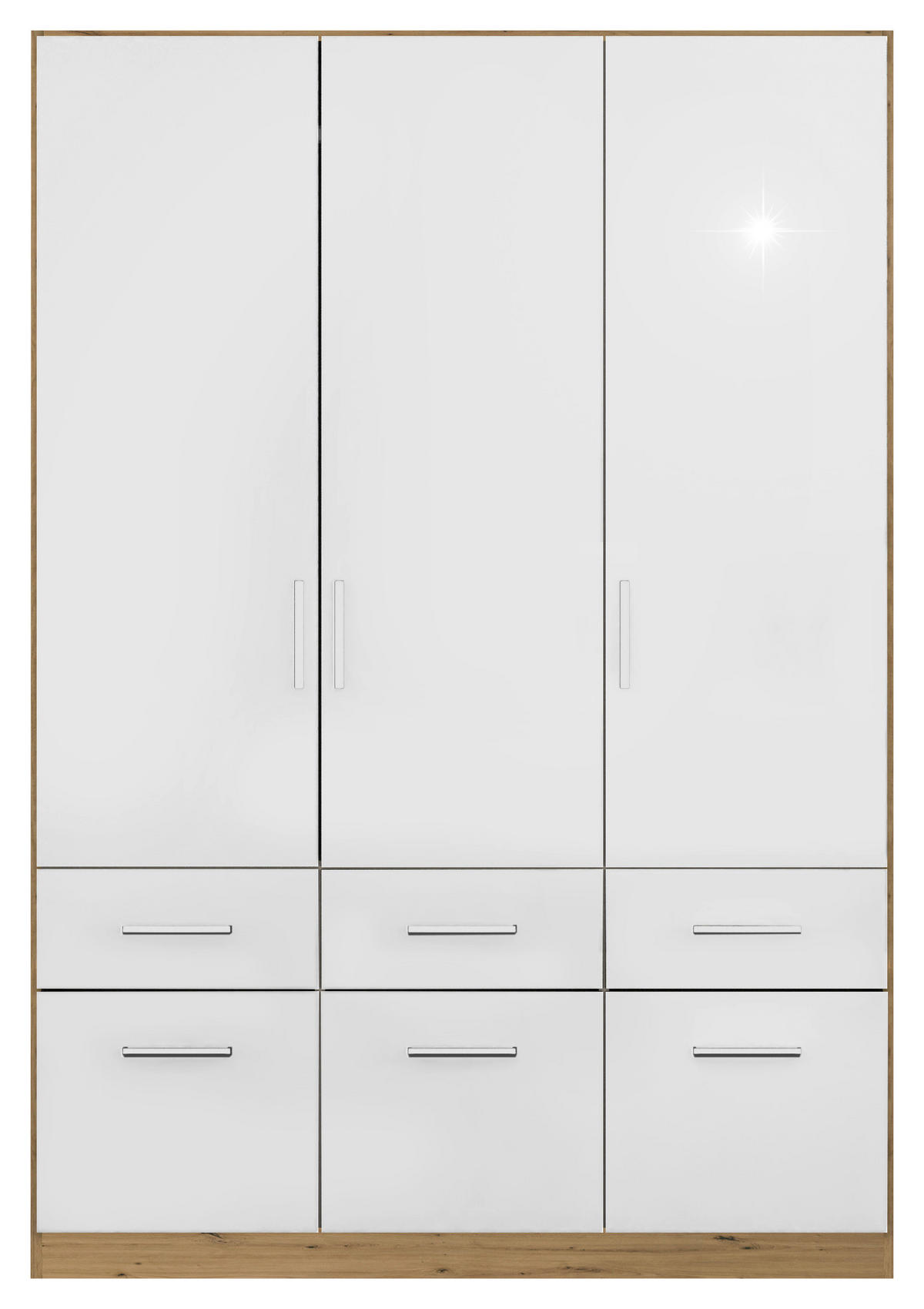 DREHTÜRENSCHRANK  in Eiche Artisan, Weiß Hochglanz  - Chromfarben/Weiß Hochglanz, MODERN, Holzwerkstoff/Kunststoff (136/210/54cm) - Rauch Möbel