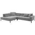 ECKSOFA Grau Feincord Rücken echt, Kopfteilverstellung, Sitzvorzug  - Schwarz/Grau, KONVENTIONELL, Textil/Metall (219/311cm) - Hom`in
