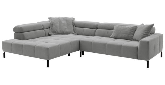 ECKSOFA Grau Feincord Rücken echt, Kopfteilverstellung, Sitzvorzug  - Schwarz/Grau, KONVENTIONELL, Textil/Metall (219/311cm) - Hom`in