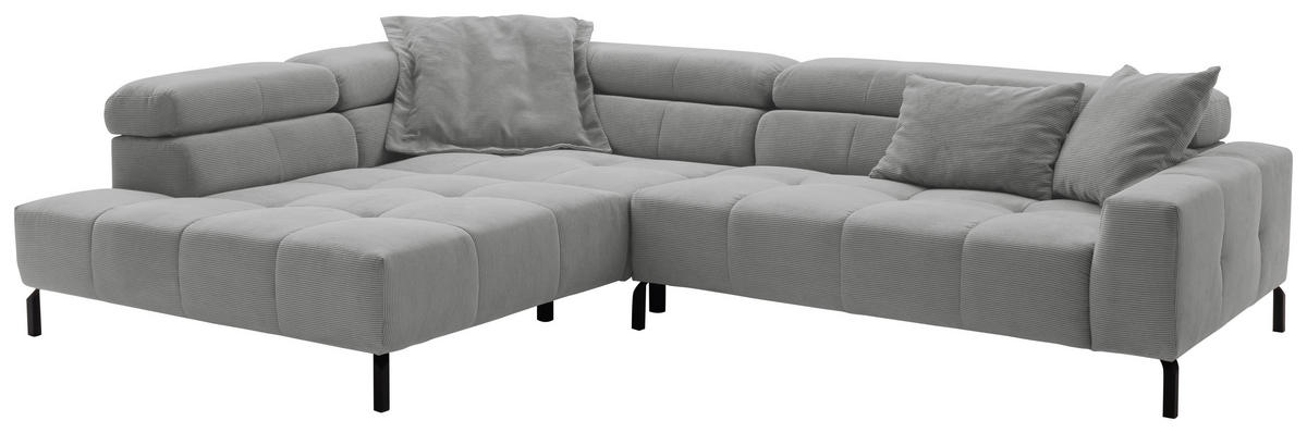 ECKSOFA in Feincord Grau  - Schwarz/Grau, Konventionell, Textil/Metall (219/311cm) - Hom`in