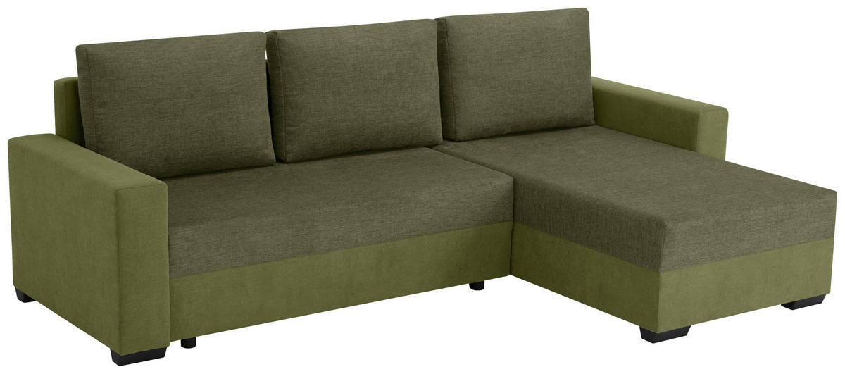 ECKSOFA Olivgrün Flachgewebe, Struktur  - Schwarz/Olivgrün, Design, Kunststoff/Textil (252/155cm) - Livetastic