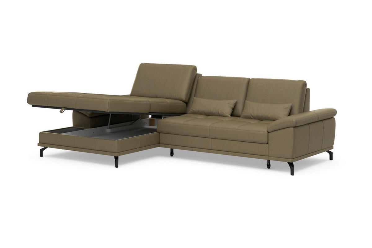 ROHOVÁ SEDAČKA, kůže, olivově zelená - černá/olivově zelená, Basics, kov/kůže (176/301cm) - Sit & More