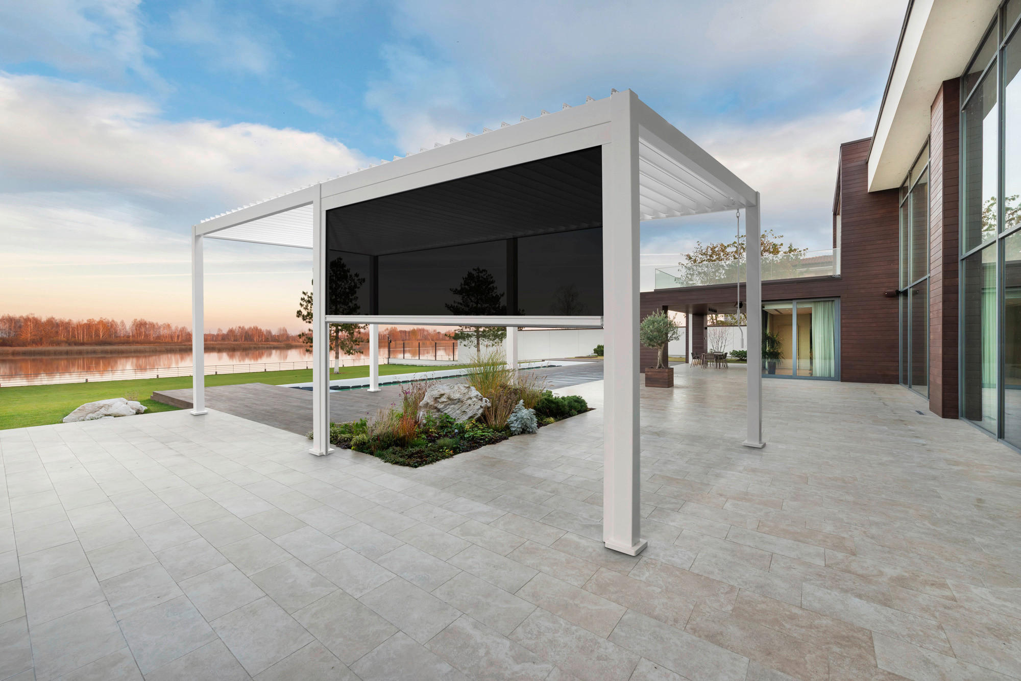 Pergola-Rollo Mirador 300/250/10 cm   - Weiß/Grau, MODERN, Textil/Metall (300/250/10cm) - Gardenson