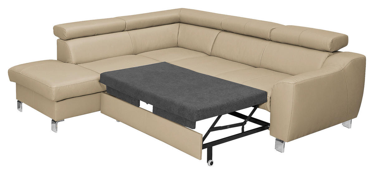 ECKSOFA in Lederlook Echtleder Beige  - Chromfarben/Beige, Design, Leder/Textil (208/245cm) - Livetastic