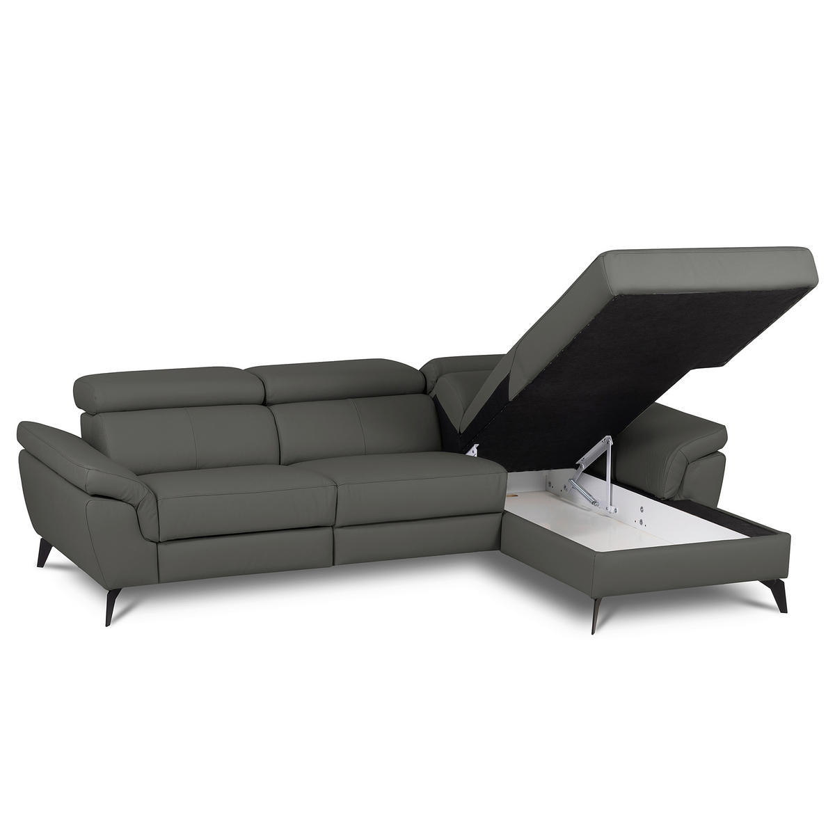 ECKSOFA  in Lederlook Echtleder Anthrazit  - Anthrazit/Schwarz, Design, Leder/Textil (252/179cm) - Livetastic