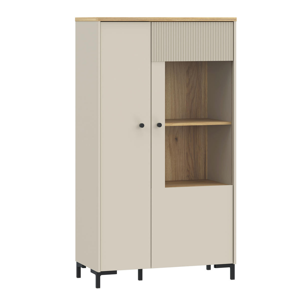 VITRINA, barve hrasta, peščene barve - črna/barve hrasta, Moderno, kovina/umetna masa (83,1/149,4/41,9cm) - Hom`in