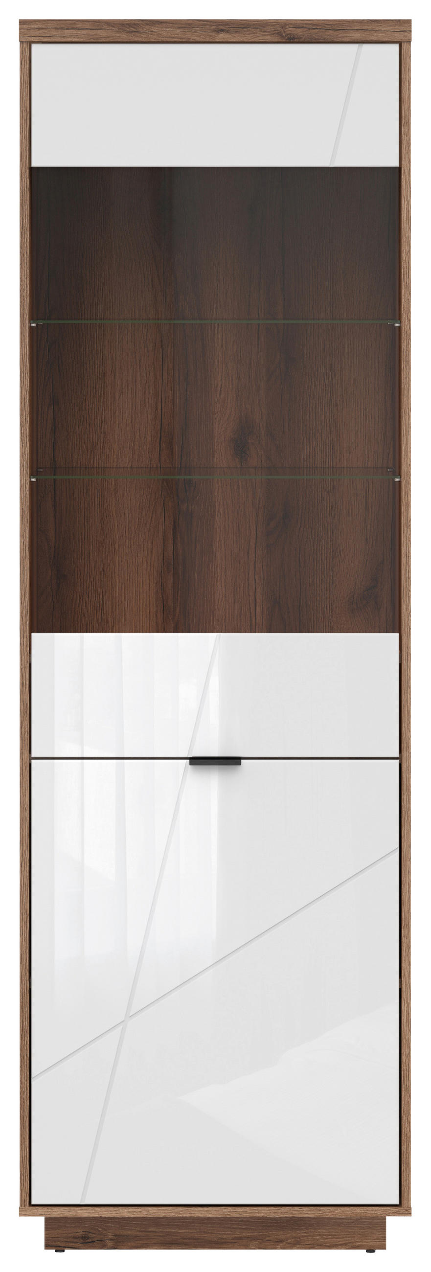 VITRINE in Eichefarben, Weiss Hochglanz  - Weiss Hochglanz/Eichefarben, Design, Glas/Holzwerkstoff (64/200,5/42,5cm)