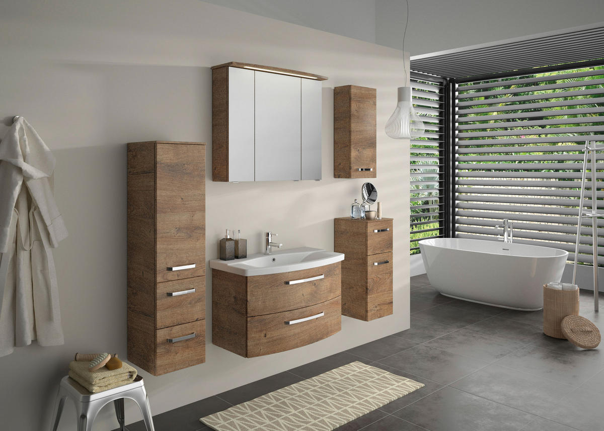 BADEZIMMER 3-teilig  in 84 cm  - Eiche dunkel/Chromfarben, MODERN, Glas/Keramik (84cm) - Sadena