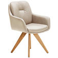 ARMLEHNSTUHL in Holz, Leder Beige, Wildeiche  - Wildeiche/Beige, Design, Leder/Holz (62/90/65cm) - Waldwelt