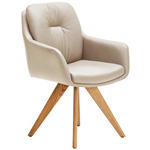 ARMLEHNSTUHL in Holz, Leder Beige, Wildeiche  - Wildeiche/Beige, Design, Leder/Holz (62/90/65cm) - Waldwelt