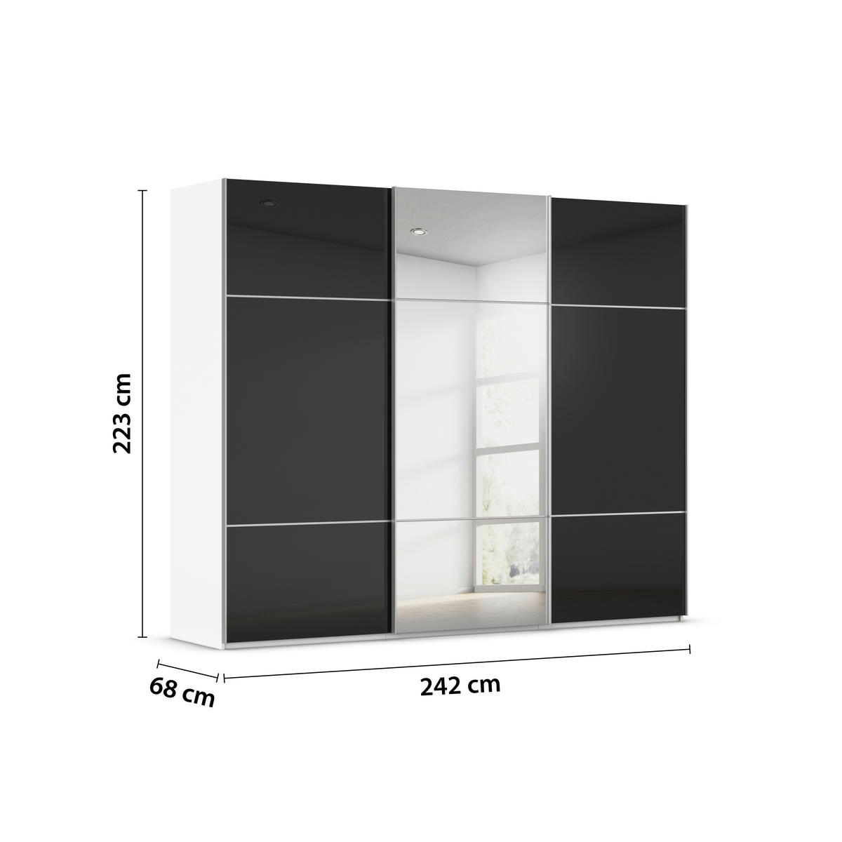 SCHWEBETÜRENSCHRANK  in Schwarz, Weiß  - Alufarben/Schwarz, KONVENTIONELL, Glas/Holzwerkstoff (242/223/68cm) - Novel