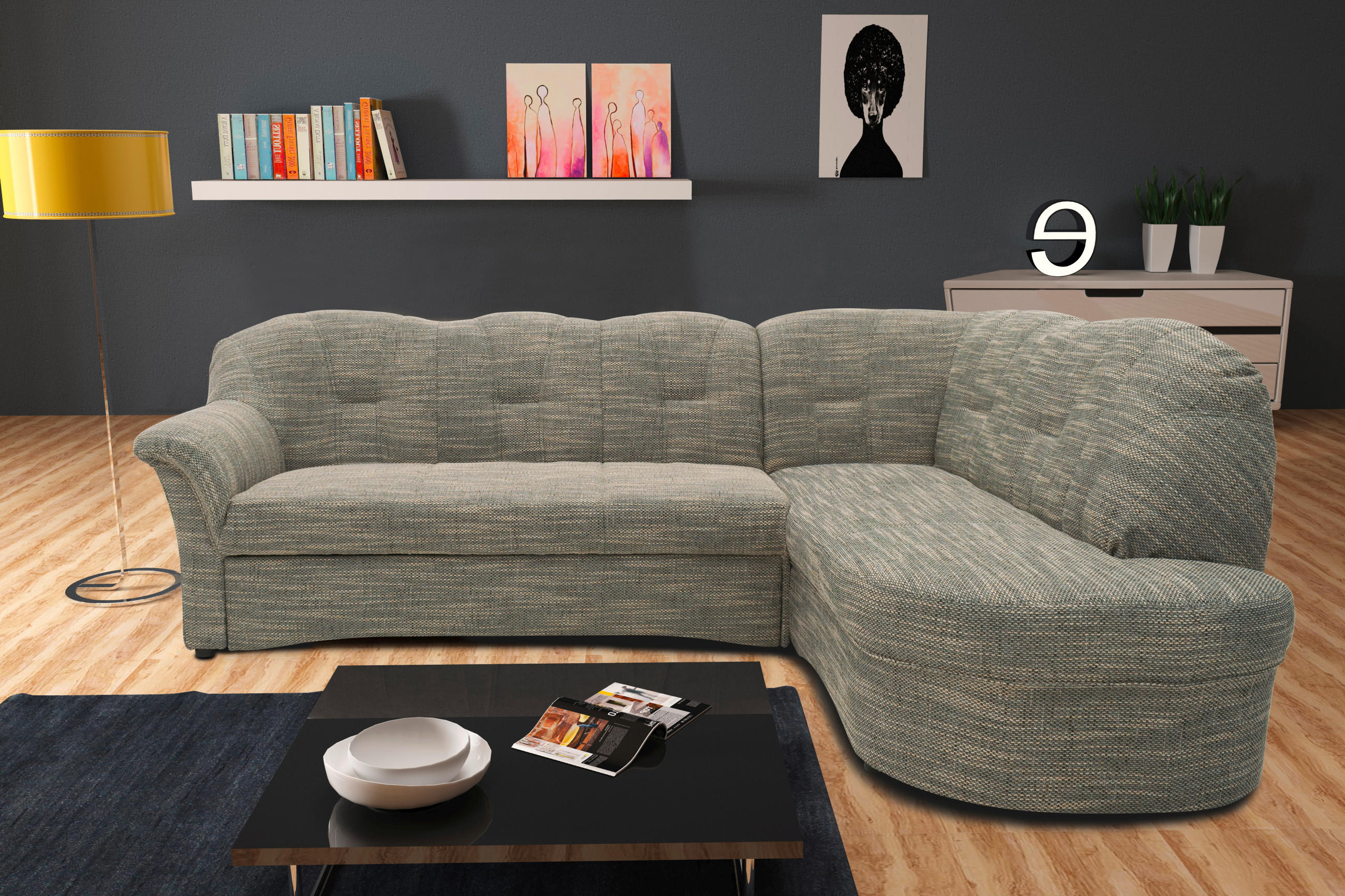 ECKSOFA Grau, Weiß Webstoff  - Schwarz/Weiß, KONVENTIONELL, Kunststoff/Textil (243/180cm) - MID.YOU