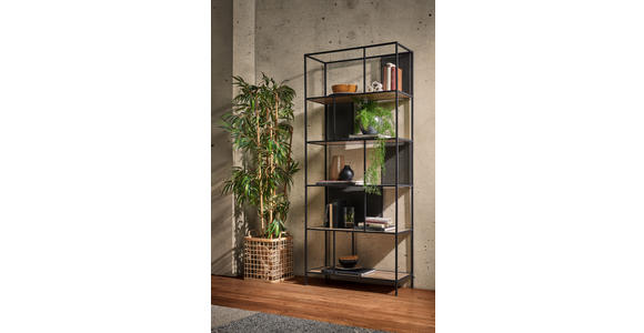 REGAL 76/180/33 cm Schwarz, Eichefarben - Eichefarben/Schwarz, Trend, Holzwerkstoff/Metall (76/180/33cm) - Xora