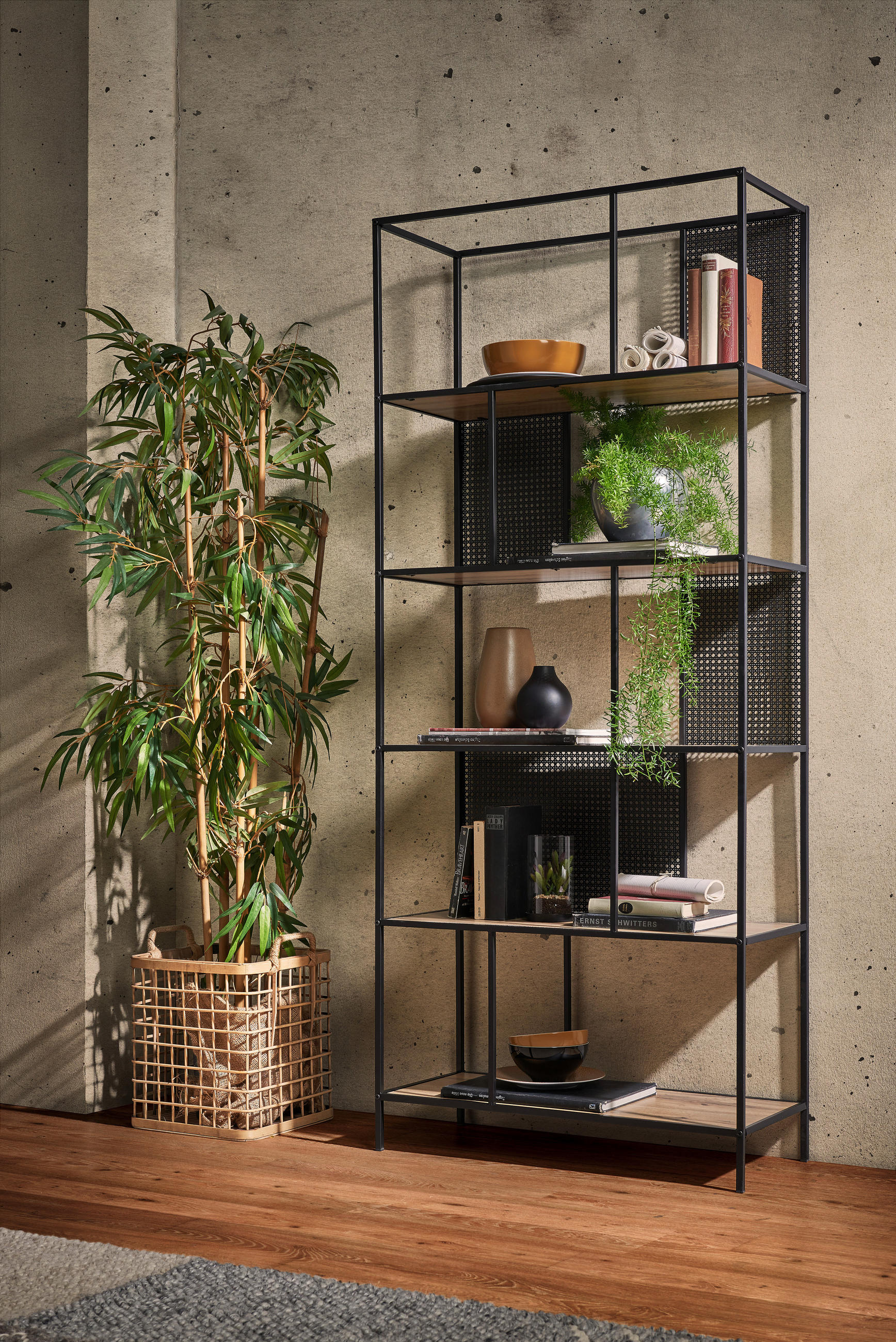 Thumbnail - Xora Regal, Schwarz, Eiche, Holzwerkstoff, 5 Fächer, 76x180x33 cm, Beimöbel erhältlich, stehend, Wohnzimmer, Regale, Büc...