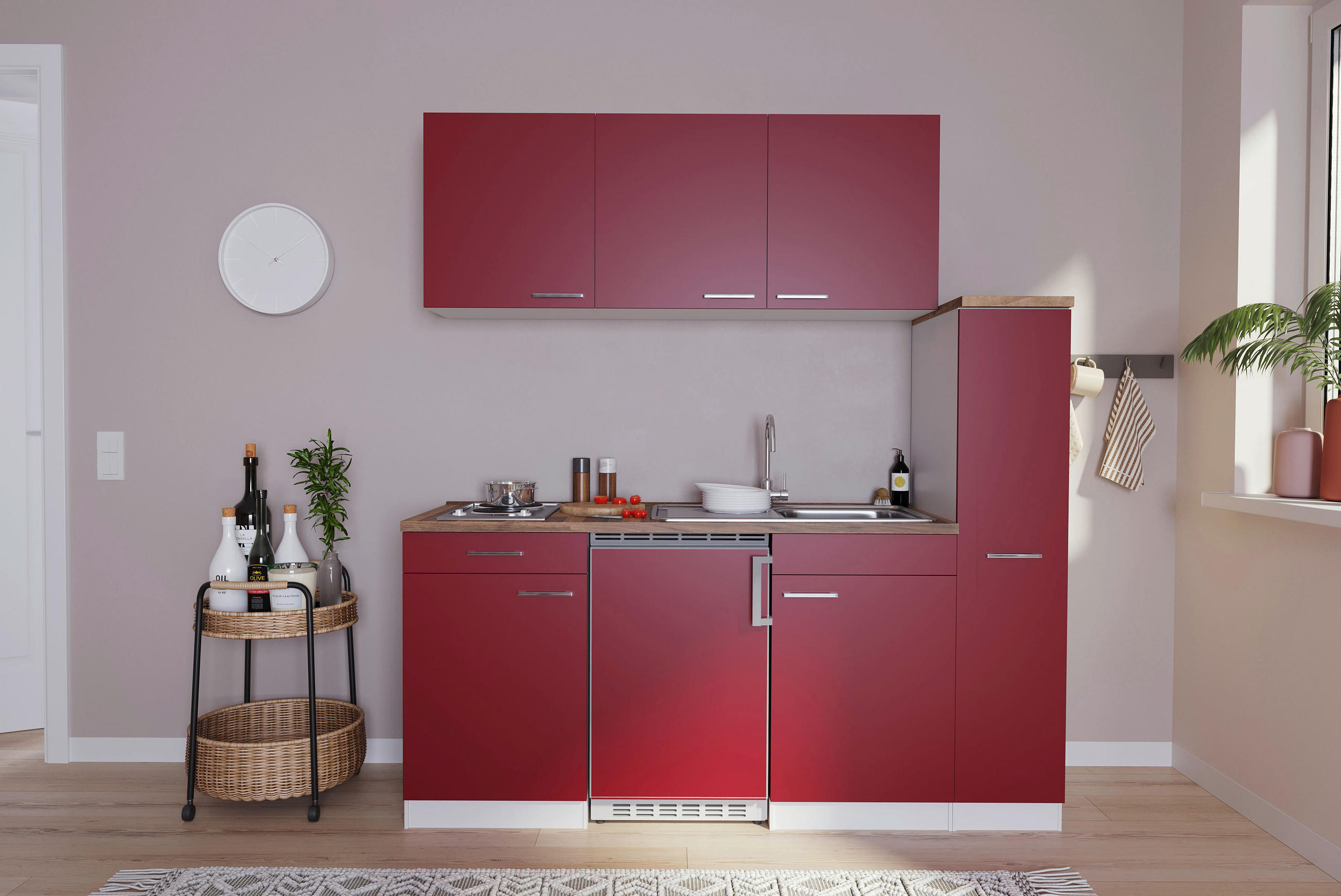KÜCHENBLOCK 180 cm   in Rot  - Rot/Nussbaumfarben, Basics, Holzwerkstoff/Kunststoff (180cm) - Respekta