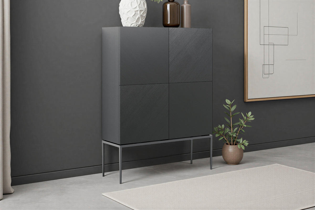 HÖG BYRÅ svart  120/160/40 cm  - svart, Trend, metall/trämaterial (120/160/40cm) - home24