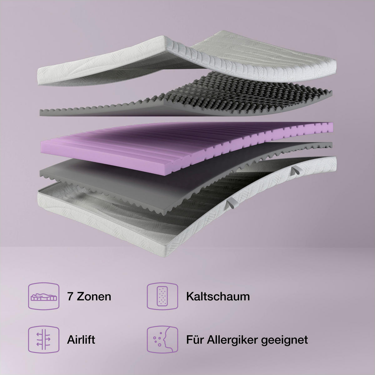 KALTSCHAUMMATRATZE 140/200 cm Höhe ca. 21 cm 7 -Zonen - Weiß, Basics, Textil (140/200cm) - Boxxx