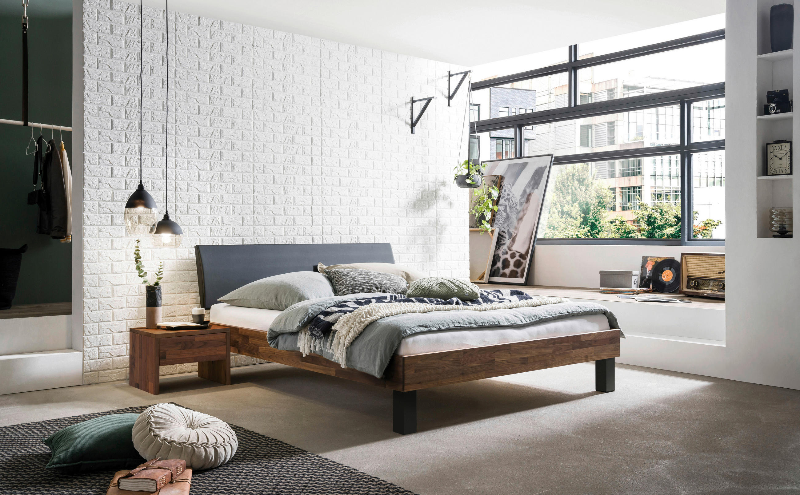 BETT 160/200 cm  in Anthrazit, Nussbaumfarben  - Anthrazit/Nussbaumfarben, Natur, Holz/Metall (160/200cm) - Hasena
