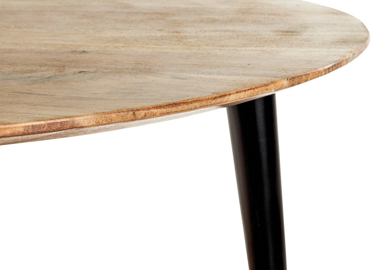BEISTELLTISCH 65/65/46 cm Akazie massiv Schwarz, Akaziefarben rund  - Schwarz/Akaziefarben, KONVENTIONELL, Holz/Metall (65/65/46cm)