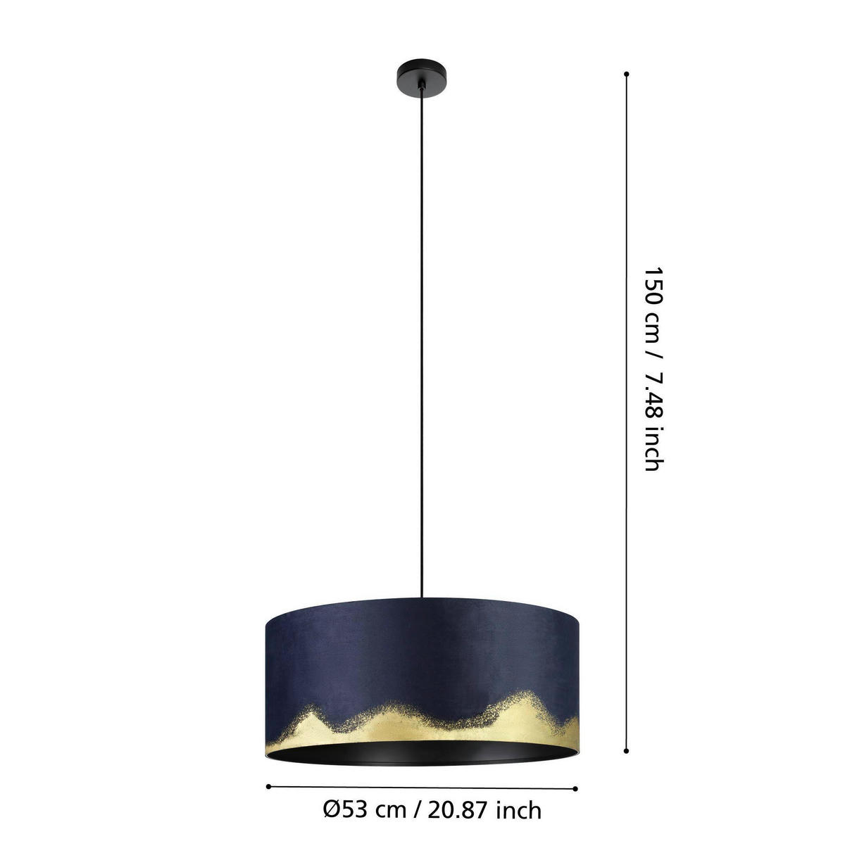 HÄNGELEUCHTE 53/150 cm  - Blau/Goldfarben, Basics, Textil/Metall (53/150cm) - Eglo