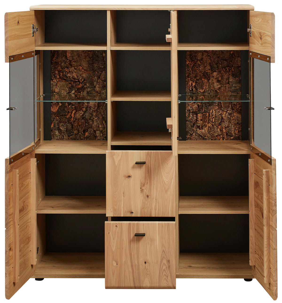 HIGHBOARD Braun, Eschefarben, Eiche Artisan  116/140/40 cm  - Anthrazit/Eschefarben, Natur, Glas/Holz (116/140/40cm) - Linea Natura