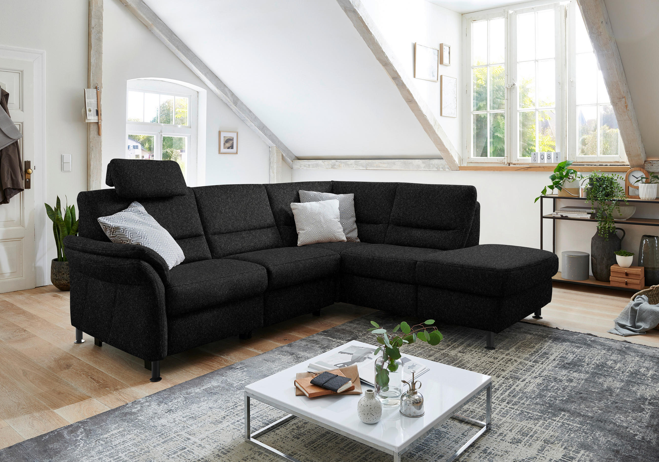 ECKSOFA in Flachgewebe Schwarz  - Schwarz, Modern, Textil/Metall (227/203cm) - Beldomo System