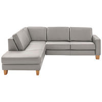 ECKSOFA in Echtleder Hellgrau  - Eiche Bianco/Hellgrau, Natur, Leder/Holz (235/257cm) - Valdera