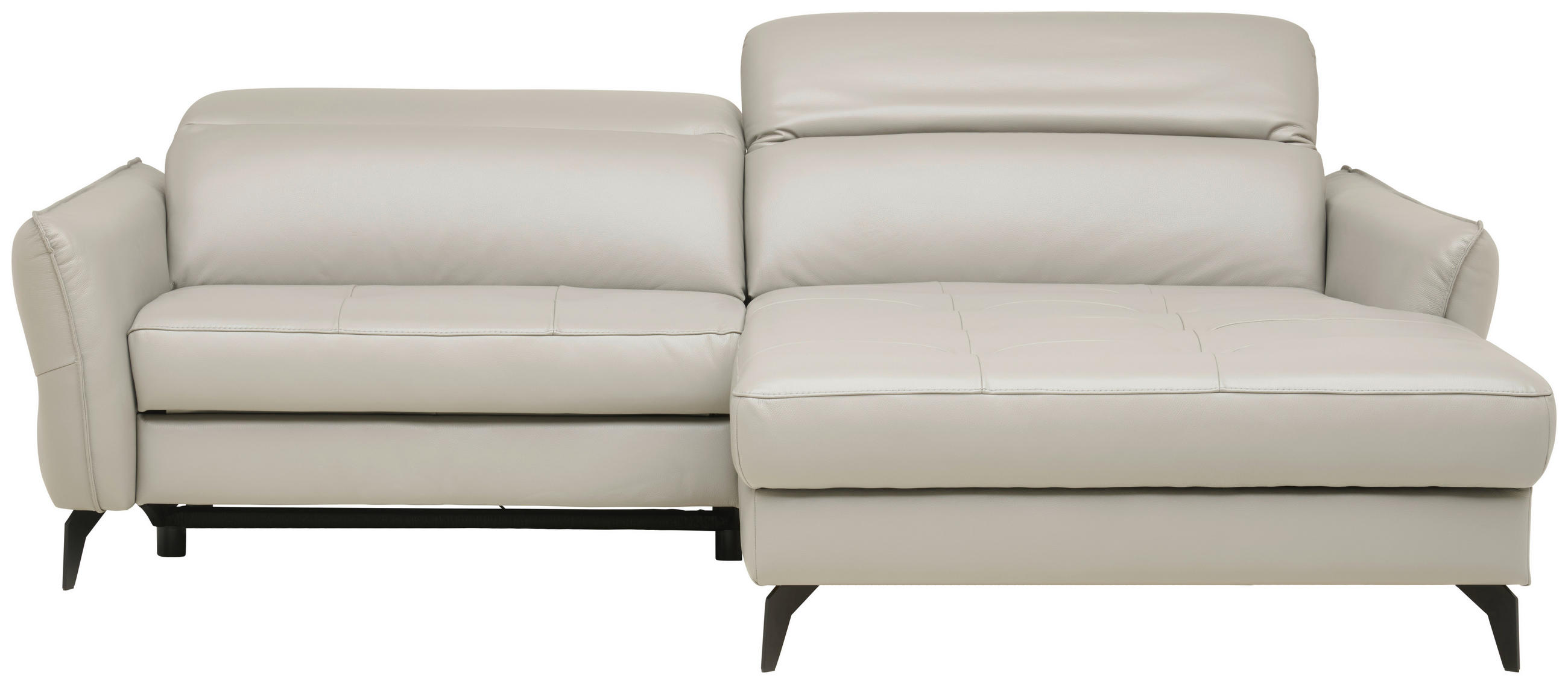 Ecksofa inkl. Funktionen Hellgrau Echtleder Bettkasten, Rücken echt, Relaxfunktion, Kopfteilverstellung  - Hellgrau/Schwarz, Design, Leder/Metall (246/175cm) - Celina Home