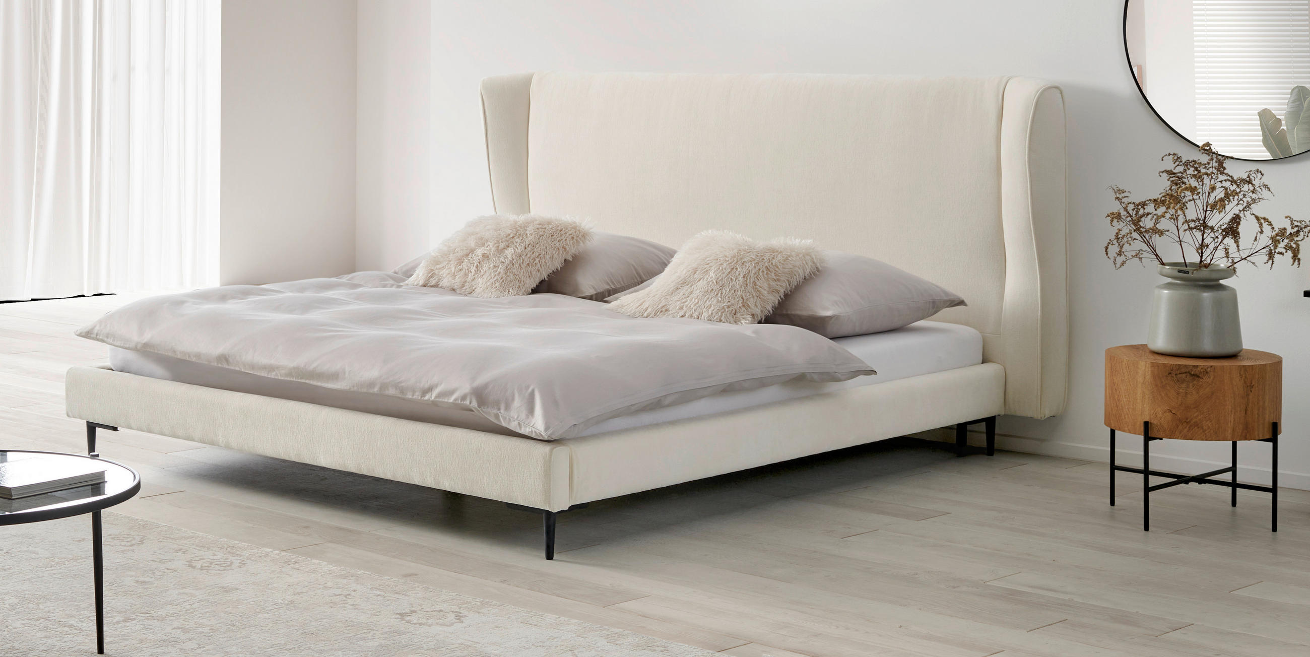 POLSTERBETT 180/200 cm  in Weiss  - Weiss/Schwarz, Modern, Holz/Textil (180/200cm) - Livetastic