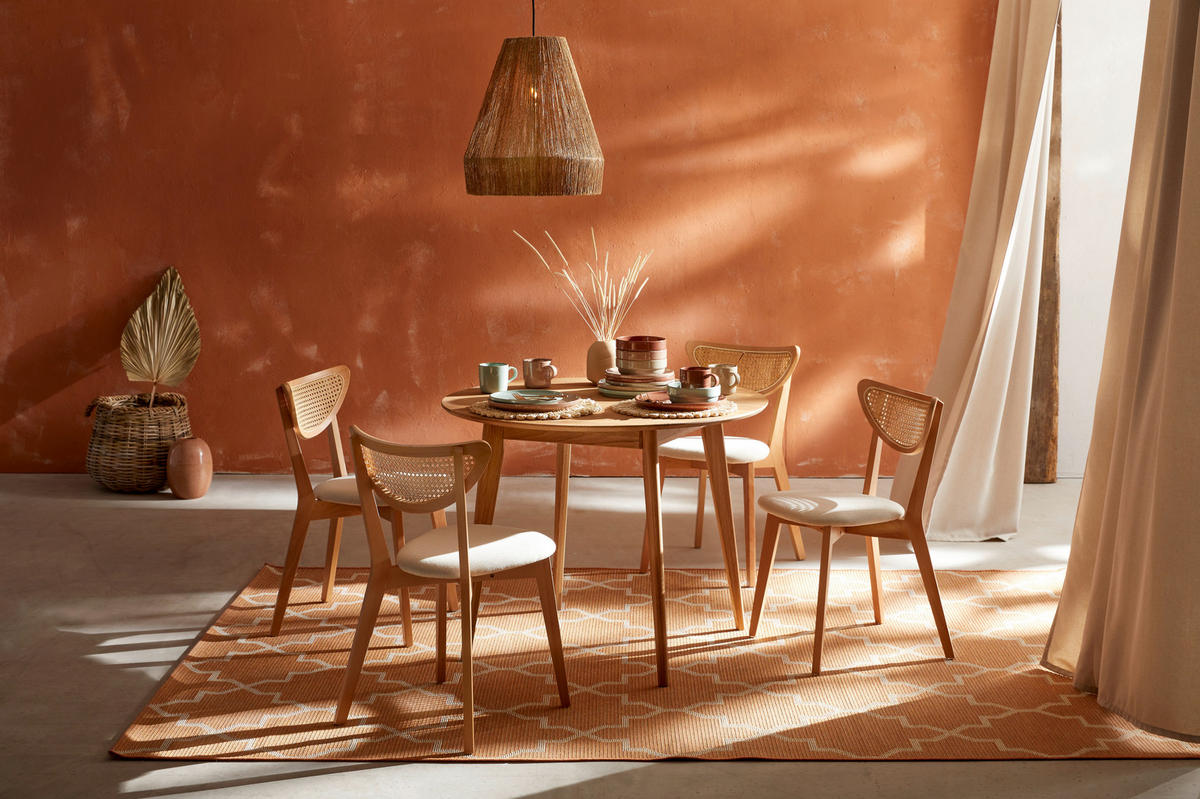 STUHL Webstoff Naturfarben, Weiß Bambus, Buche furniert, Sperrholz  - Naturfarben/Weiß, Trend, Holz/Textil (54,8/81,3/46,8cm) - Livetastic