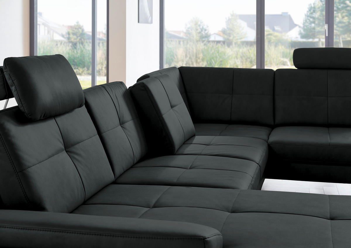 SOFFA i läderimitation, mikrofiber antracit  - svart/antracit, Design, metall/textil (345/220cm) - Beldomo System
