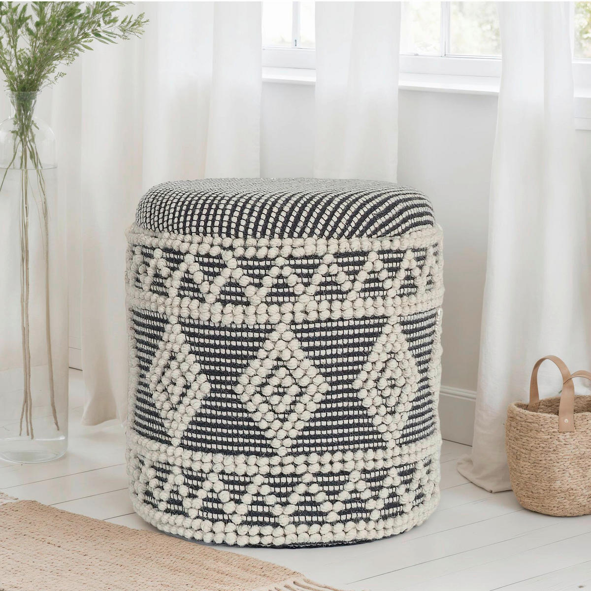 HOCKER Creme, Schwarz  - Creme/Schwarz, Design, Textil (40/45/40cm) - MID.YOU