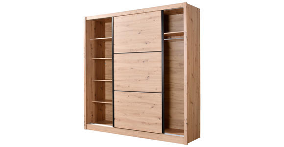 SCHIEBETÜRENSCHRANK 213/215,5/60 cm 2-türig Eiche Artisan  - Schwarz/Eiche Artisan, Basics, Holzwerkstoff/Metall (213/215,5/60cm) - Xora