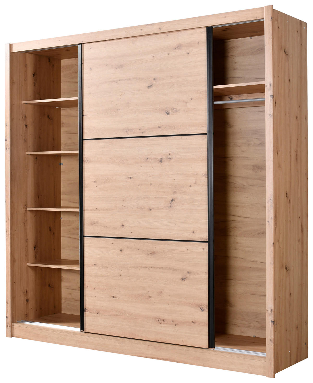 SCHIEBETÜRENSCHRANK 213/215,5/60 cm 2-türig Eiche Artisan  - Schwarz/Eiche Artisan, Basics, Holzwerkstoff/Metall (213/215,5/60cm) - Xora