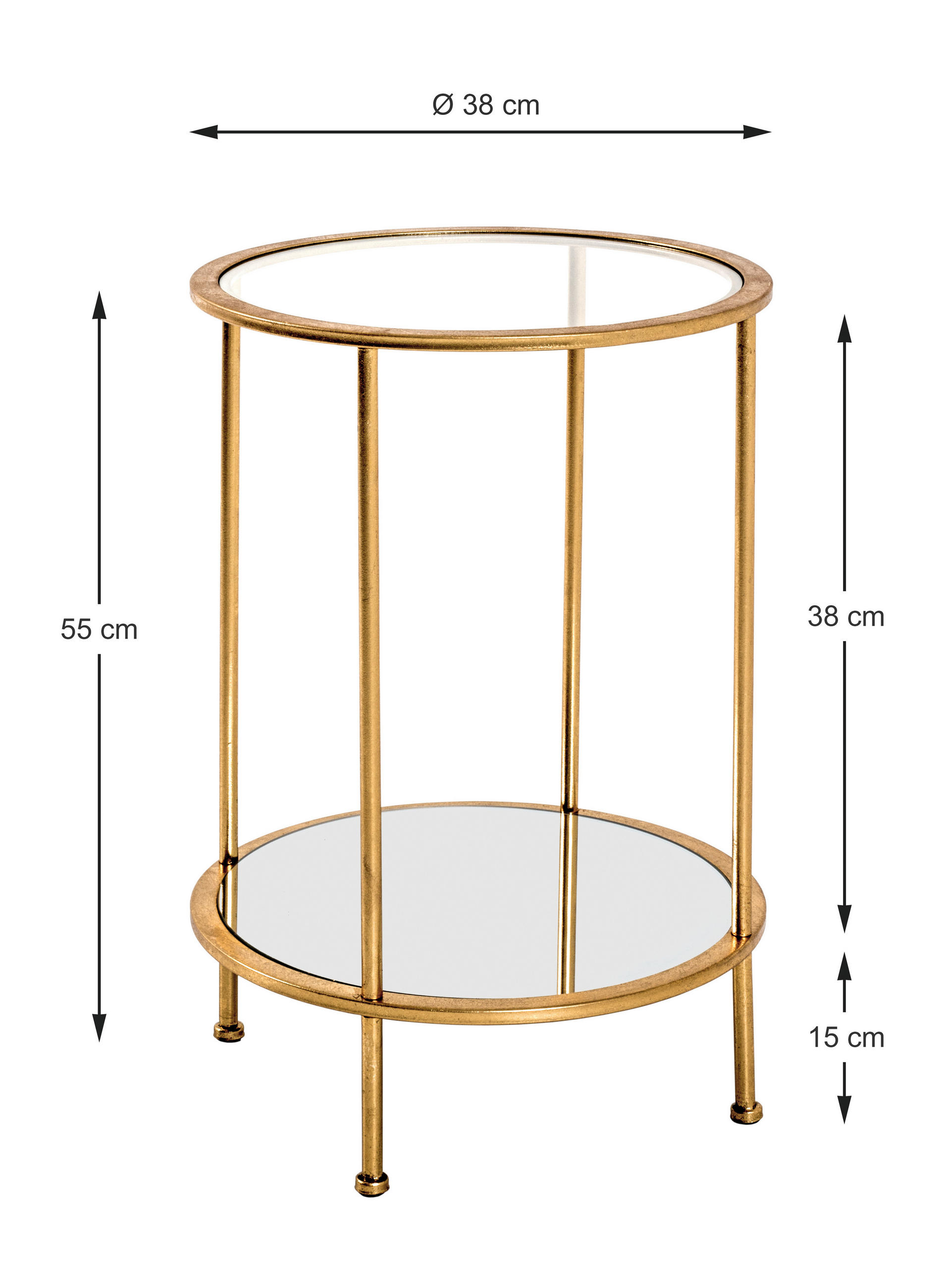 BEISTELLTISCH 38/38/55 cm Goldfarben rund  - Goldfarben, Basics, Glas/Metall (38/38/55cm)