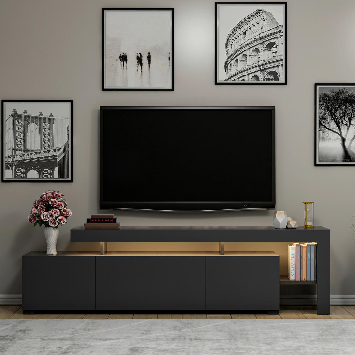 LOWBOARD Beliz TV-Schrank  in 192/53/37 cm  - Anthrazit, Design, Holzwerkstoff (192/53/37cm) - Livetastic