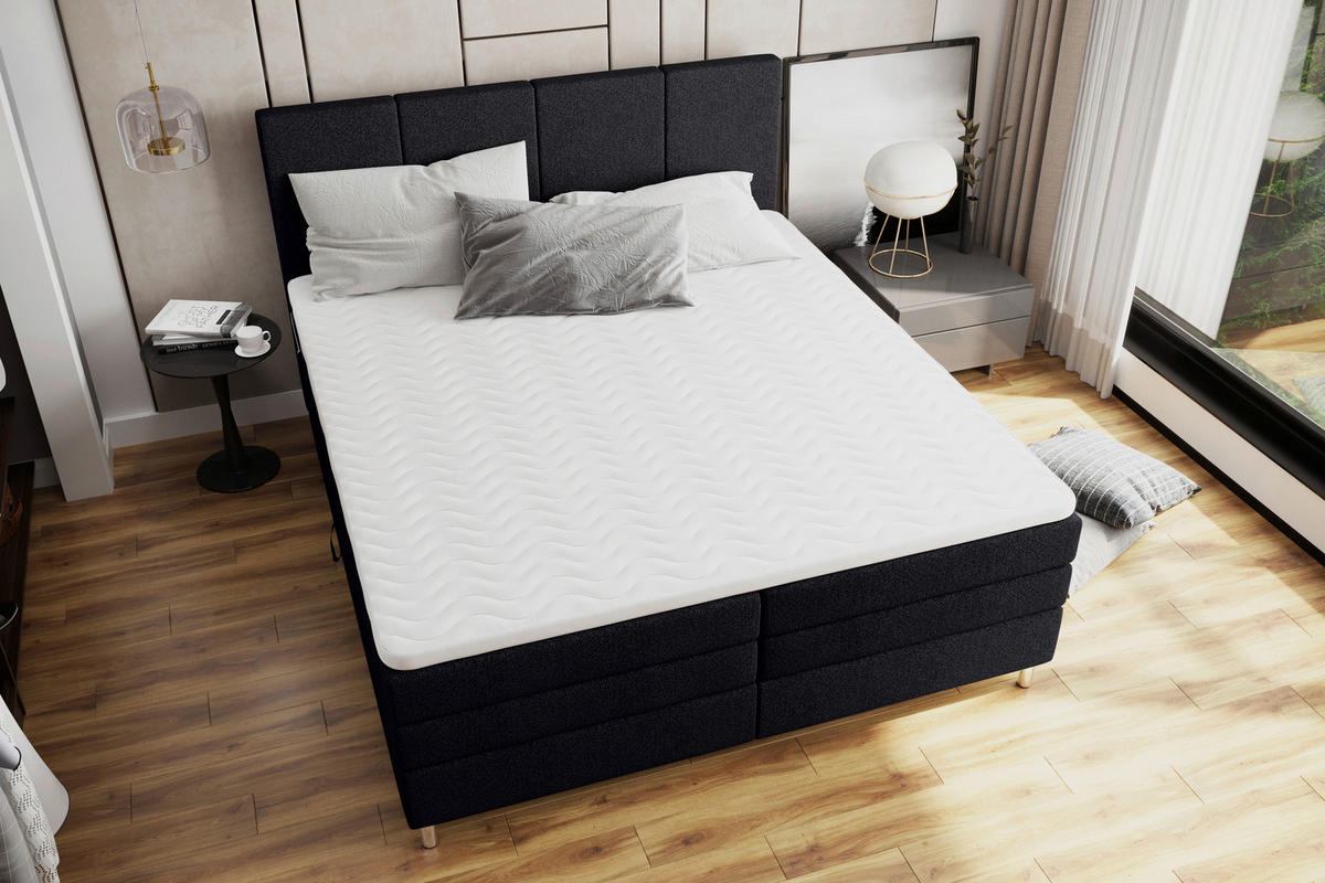 BOXSPRINGBETT 160/200 cm,  in Schwarz, Bettkasten, Topper, Matratzen, H3 = fest  - Chromfarben/Schwarz, KONVENTIONELL, Kunststoff/Textil (160/200cm) - Boxxx