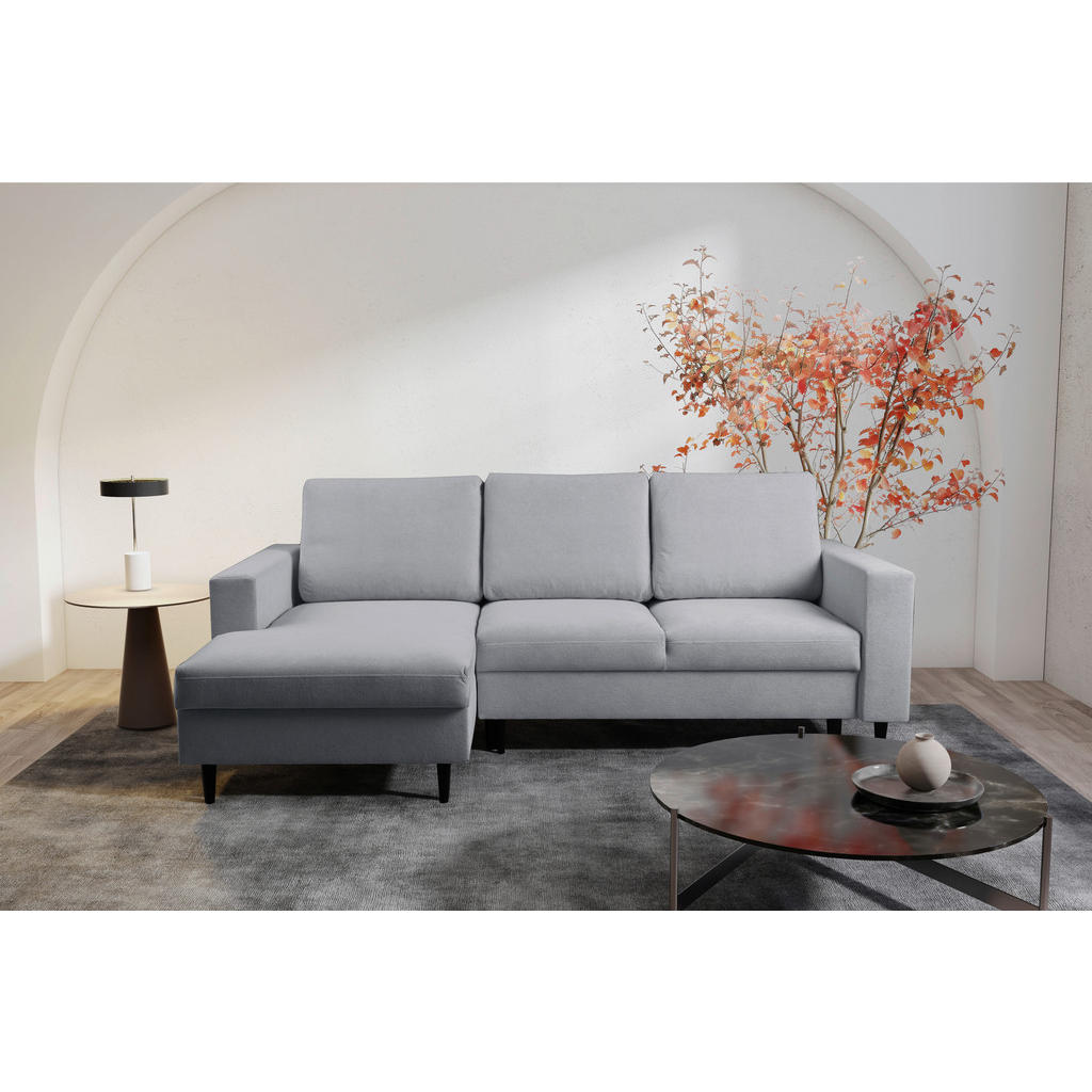 Thumbnail - Mid.you Ecksofa, Hellgrau, Textil, Buche, Hartholz, 3-Sitzer, Füllung: Polyurethan (Pur), Silikon, Ottomane links, L-For...