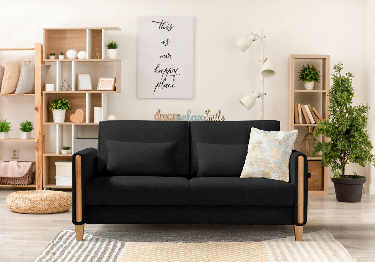 SCHLAFSOFA in Holz, Textil Schwarz, Buchefarben  - Buchefarben/Schwarz, Design, Holz/Textil (174/88/104cm) - Niels Andersson